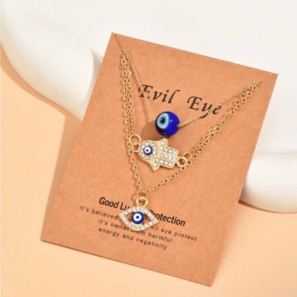 Gold and Blue Evil Eye Layered Necklace Set